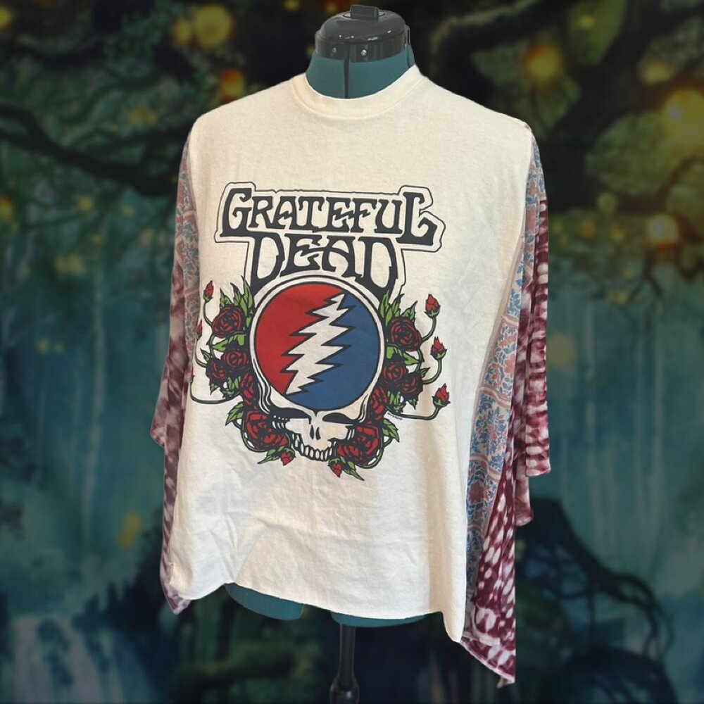 Grateful Dead Kimono-Sleeve Poncho | Handmade Upcycled - one size